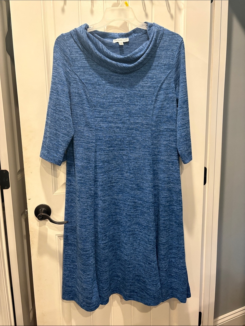 Souther Lady Heathered Blue Cowl-Neck Knit Dress size medium